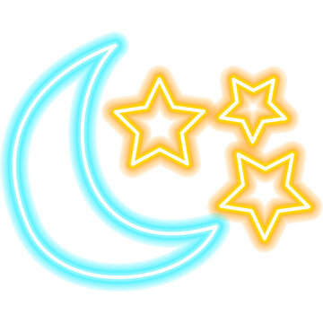 Moon Star Neon Sign. Illustration of Glowing Night Sky Nature Object.