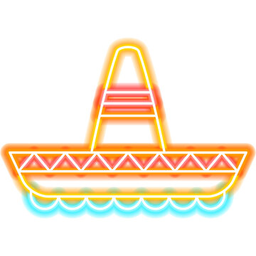 Mexican Sombrero Neon Sign. Illustration of Mexica Traditional Costume Hat Icon