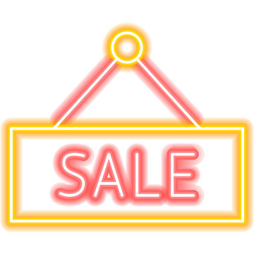 Sale Neon Sign. Illustration of Seasonal Shopping Discount Hanging Signboard Object.
