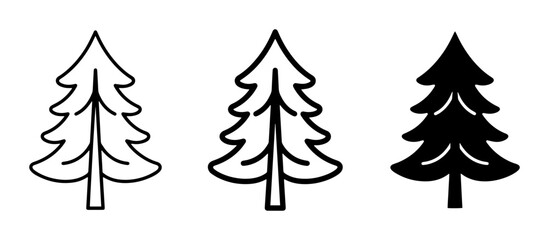 Fototapeta premium Pine Tree Icons, Evergreen Forest Symbols, Nature Vector Graphics