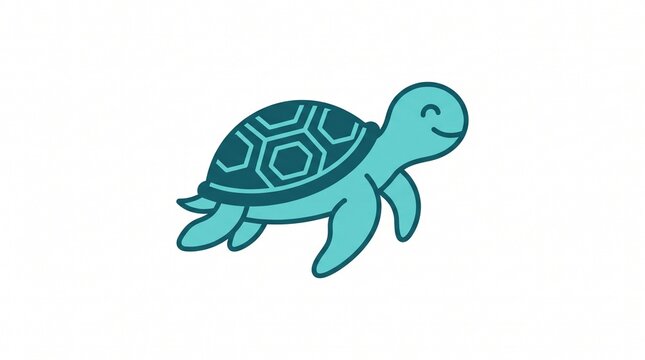 Cute Cartoon Sea Turtle Swimming Underwater Vector Illustration.