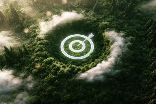 Aerial Forest Landscape with Target and Arrow Symbolizing Environmental Sustainability Goals