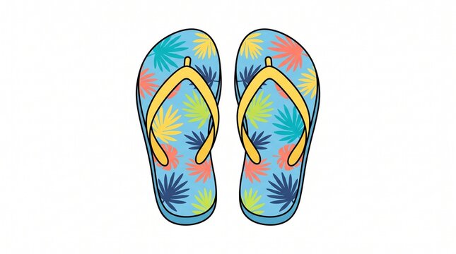 Colorful Tropical Flip Flops for Beach Holidays and Summer Vacation Travel, Playful Flat Vector Illustration Isolated on White