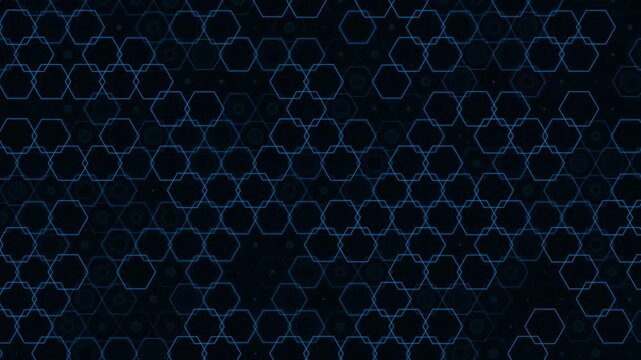 Seamless 4K abstract digital background featuring a futuristic dark blue hexagon geometric pattern and honeycomb mesh structure. Perfectly designed for blockchain technology, cyber security, data serv