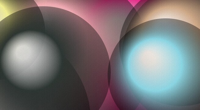 Abstract background, featuring overlapping translucent, circles with soft, gradients in shades, of cyan, magenta, yellow, and dark, gray, creating a, layered geometric composition