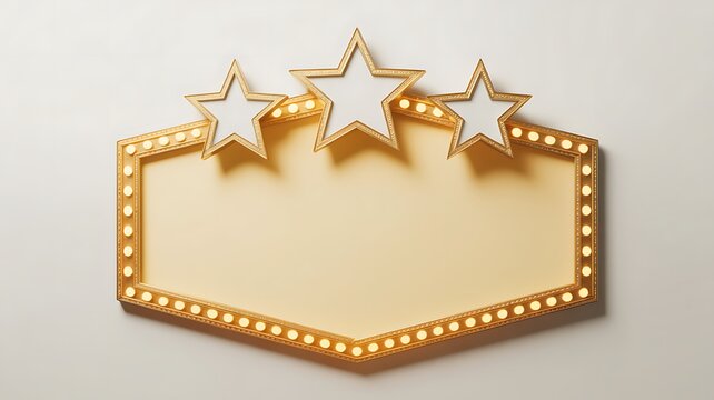 Retro neon cinema billboard with three stars