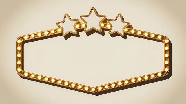 Retro neon light sign frame with three stars