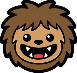 Fototapeta premium A cute cartoon lion head icon with a big happy smile isolated on a black background