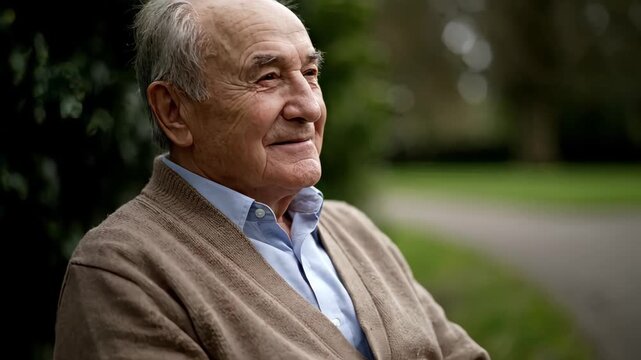 Elderly Caucasian Man Resting Alone on a Park Bench in Muted Daylight for Retirement Solitude Awareness, Pensive Senior Citizen Blogs, and Elderly Mental Wellbeing Websites footage