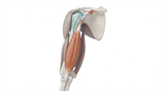 This shows the muscle anatomy of the brachii group, focusing on physiology related to sports injuries, highlighting specific muscles and structures.
