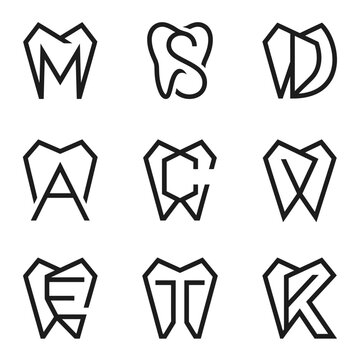 Abstract geometric tooth monograms for dental branding.
