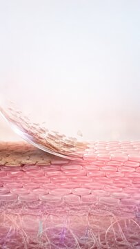 Peeling damaged skin barrier in close-up cross section, dehydration concept for dermatology and skincare education