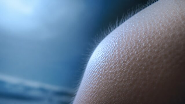 Close-up of goosebumps on human skin, piloerection concept for dermatology and cold response education with copy space