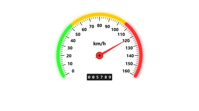 Speedometer Gauge With Km/h and Odometer on White Background