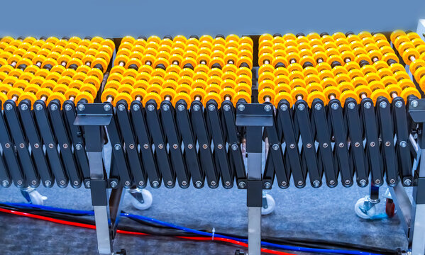 production line with automatic conveyor belt, industry track.