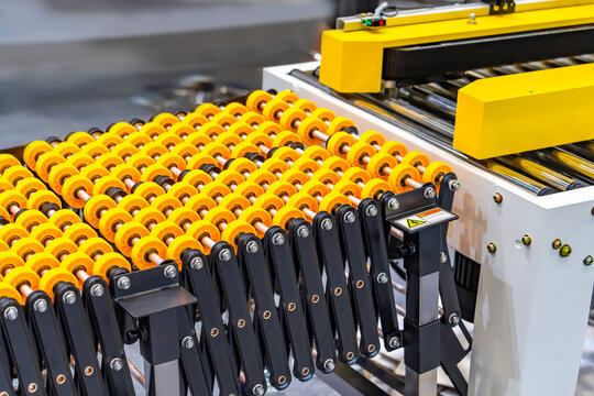 production line with automatic conveyor belt, industry track.