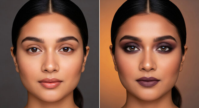 Model Beauty Portrait Half Face Makeup Half Natural Comparison