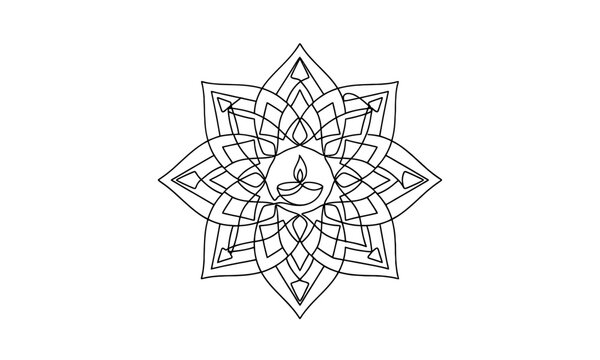 Elegant mandala design with central lotus flower illustration isolated on transparent background, isolated on white background, Vector Diwali (India, UK heavy buyers) one line art  editable vector des