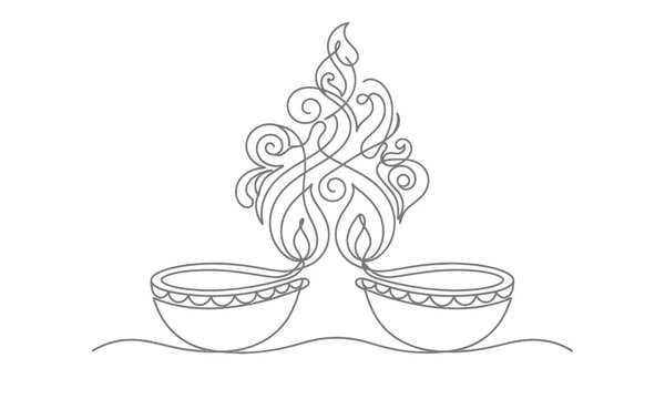 Two bowls with rising decorative smoke or steam illustration isolated on transparent background, isolated on white background, Vector Diwali (India, UK heavy buyers) one line art  editable vector desi