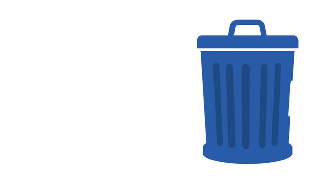 Blue trash bin icon rendered as a minimalist vector graphic illustration featuring bold clean lines and a simple flat design style suitable for modern user interface and digital software projects