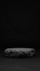 Abstract raw rock vertical pedestal floating in dark empty space for premium product display. 3d rendering illustration not AI © posteroanterior