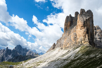 Fototapeta premium Dolomites mountain landscape scenic view in Italy, beautiful European Alps peak nature and travel destination concept
