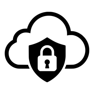 Cloud with Shield and Padlock, black vector silhouette for Cloud Security and Data Protection