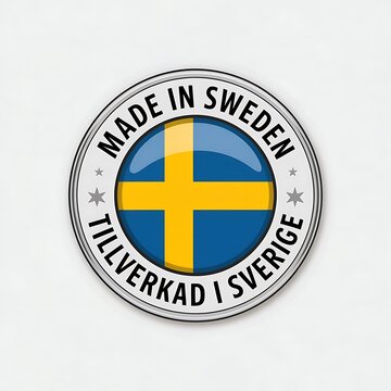 Made in sweden round metal badge with flag