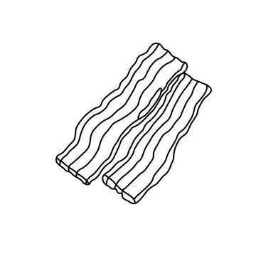 Two crispy bacon strips line art hand drawn vector illustration isolated on transparent background