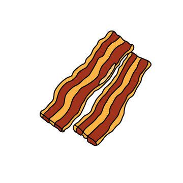 Two crispy fried bacon strips hand drawn vector illustration 