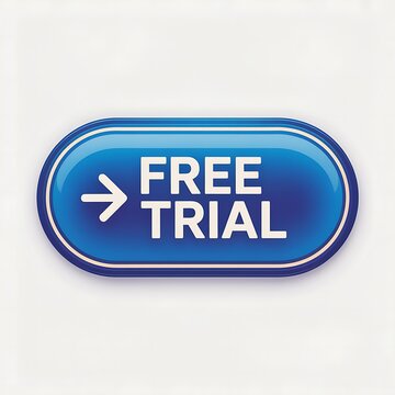 Glossy blue free trial button with arrow