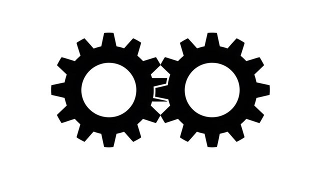 Two black gear wheels working together icon