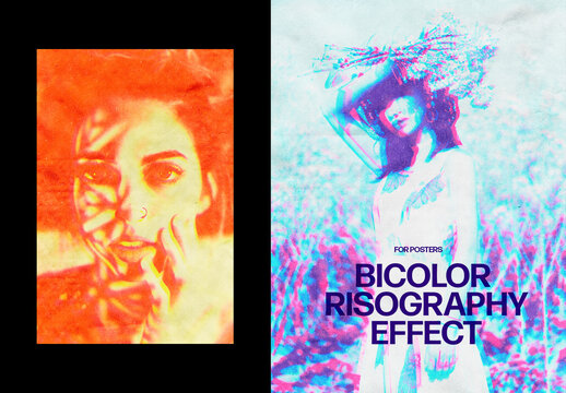 Vertical Bicolor Risography Print Effect For Poster And Print Design