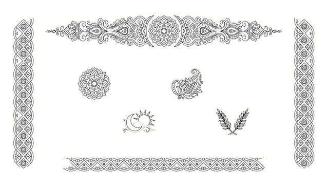 Intricate bohemian mandala borders and paisley decorative isolated on a transparent background