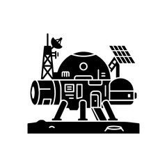 Lunar space habitat research base icon with research communication exploration © Islam
