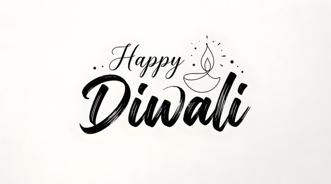Happy diwali greeting card with elegant calligraphy and a handdrawn diya lamp illustration