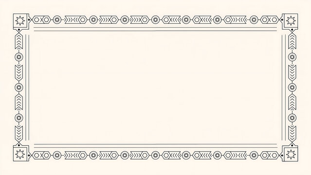 Rectangular border frame with geometric patterns and corner stars isolated on a transparent background