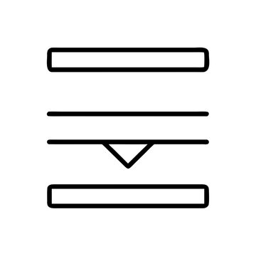 Three horizontal bars with dropdown arrow icon - Minimalist vector icon showing three horizontal bars and a downward-pointing arrow for dropdown menu interaction