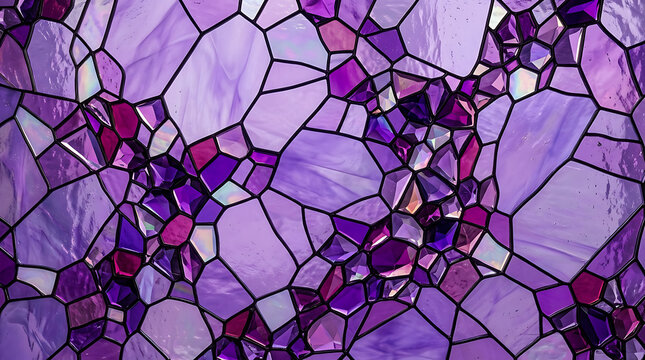 Colorful geometric mosaic pattern with vibrant purple and pink stained glass effect transparent background