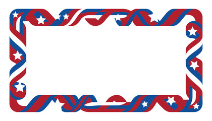 Obraz premium Patriotic red white and blue ribbon border frame vector illustration with stars for festive graphic design
