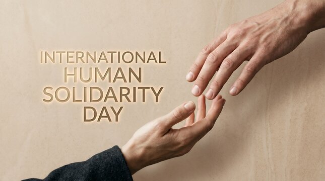 Close up of Two Hands Reaching Together for International Human Solidarity Day Concept