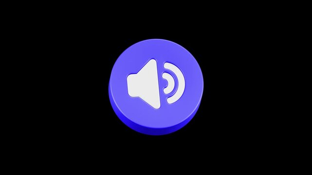 3D-style purple circular interface button featuring a white speaker/volume icon