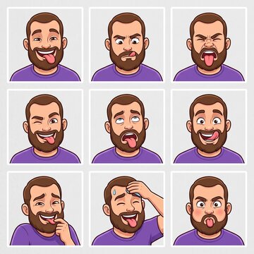 Cartoon man showing funny facial expressions