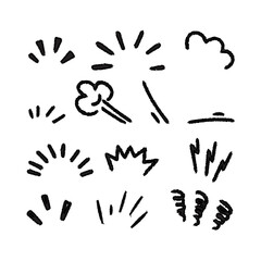 Obraz premium Set of hand drawn comic book style action effects and motion lines for graphic design elements