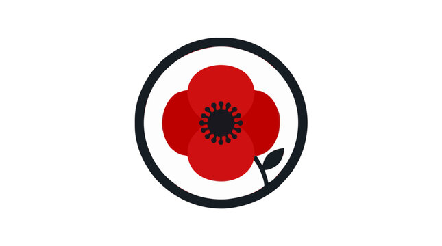 Red poppy flower icon inside a circular frame for remembrance and tribute during memorial day ceremonies