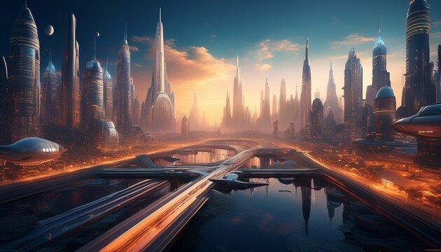 futuristic technological dystopian city cinematic wallpaper