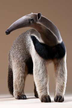 A close-up view of an anteater displaying its distinctive long snout and fur textures