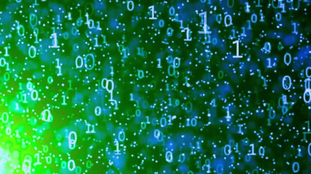 Floating binary code stream with zeros and ones, digital data flow background, tech motion graphics, cybersecurity, information technology