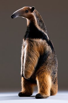 A stylized anteater stands upright, showcasing its distinctive features against a neutral backdrop