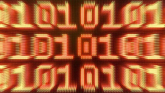 Glowing golden binary code stream with digital matrix numbers, streaming data transmission, information technology background for cybersecurity, software development